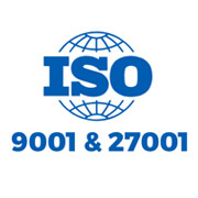 ISO certificate logo 9001 & 27001 with blue badge style